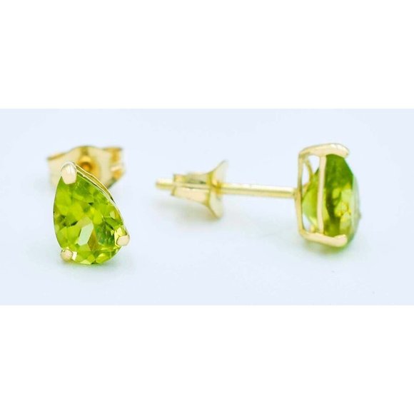 Genuine 1.24 Cts Peridot Stud Earrings 14k Yellow Gold - Picture 1 of 3
